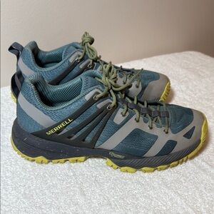 Women’s Merrell Trail Shoes featuring Green and Gray accents